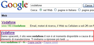 ripercussioni nelle serp di Vodafone