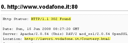 Il redirect applicato nel sito Vodafone